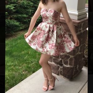 Rose gold strapless mini dress prom
